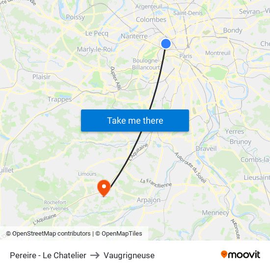 Pereire - Le Chatelier to Vaugrigneuse map