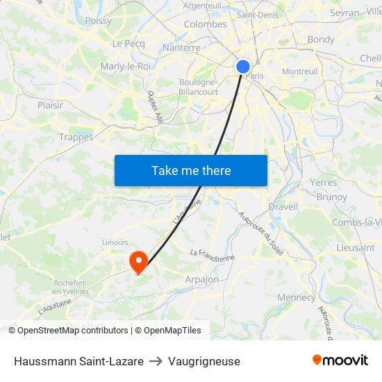 Haussmann Saint-Lazare to Vaugrigneuse map