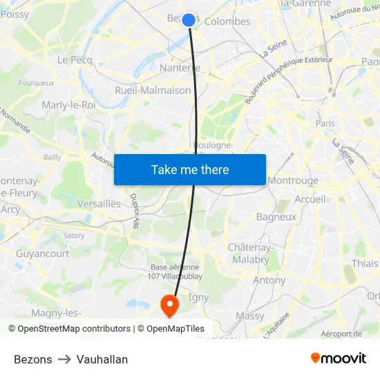 Bezons to Vauhallan map