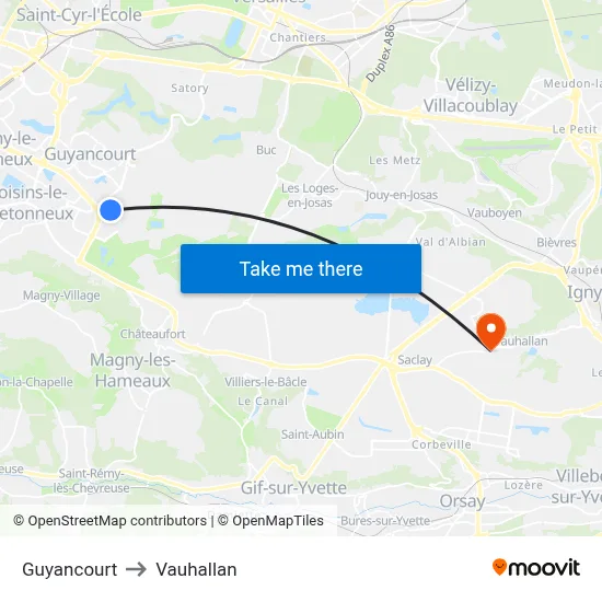 Guyancourt to Vauhallan map