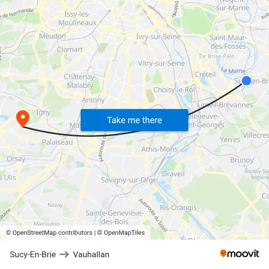 Sucy-En-Brie to Vauhallan map