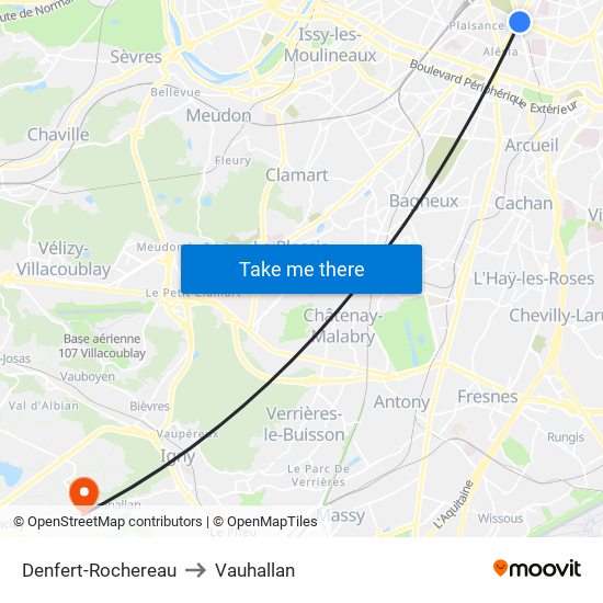 Denfert-Rochereau to Vauhallan map