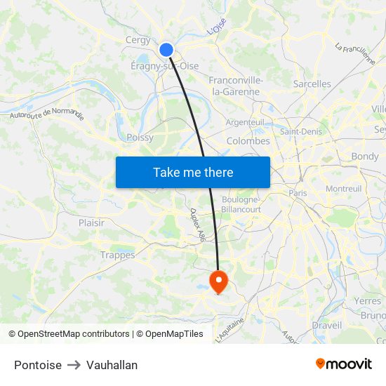 Pontoise to Vauhallan map