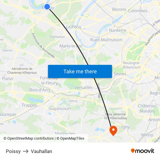 Poissy to Vauhallan map