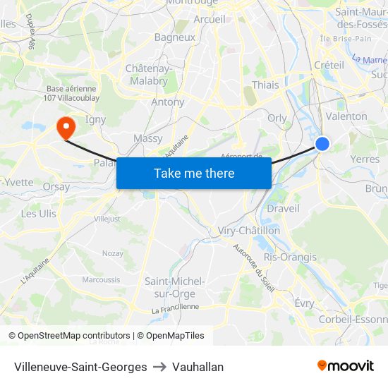 Villeneuve-Saint-Georges to Vauhallan map