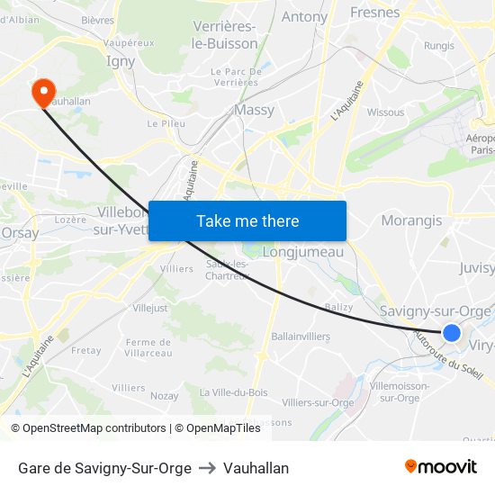 Gare de Savigny-Sur-Orge to Vauhallan map