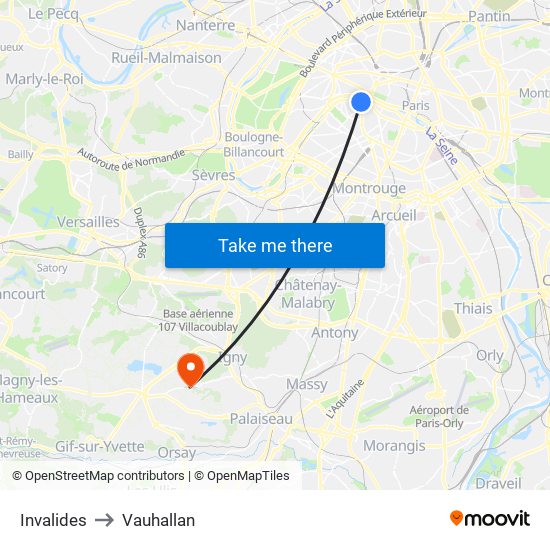 Invalides to Vauhallan map