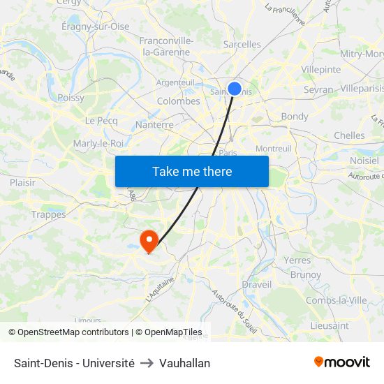 Saint-Denis - Université to Vauhallan map