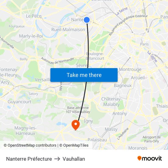Nanterre Préfecture to Vauhallan map