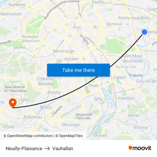 Neuilly-Plaisance to Vauhallan map