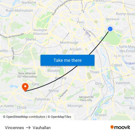 Vincennes to Vauhallan map