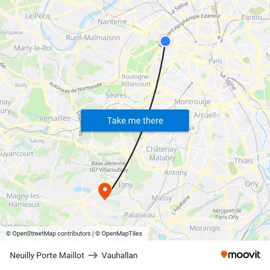 Neuilly Porte Maillot to Vauhallan map