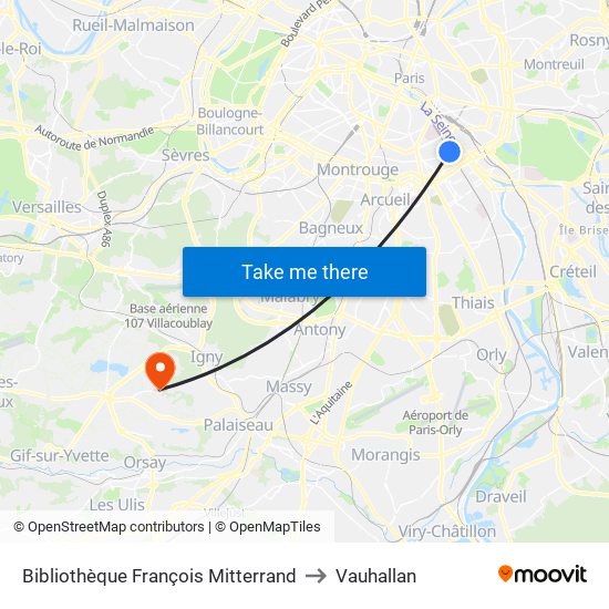 Bibliothèque François Mitterrand to Vauhallan map