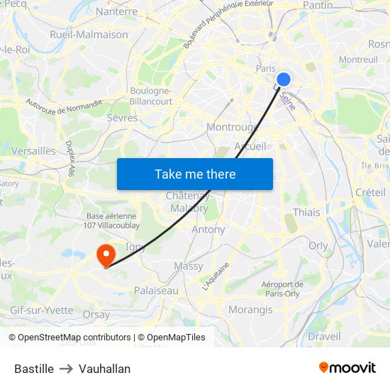 Bastille to Vauhallan map