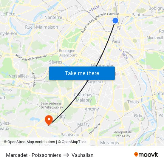 Marcadet - Poissonniers to Vauhallan map