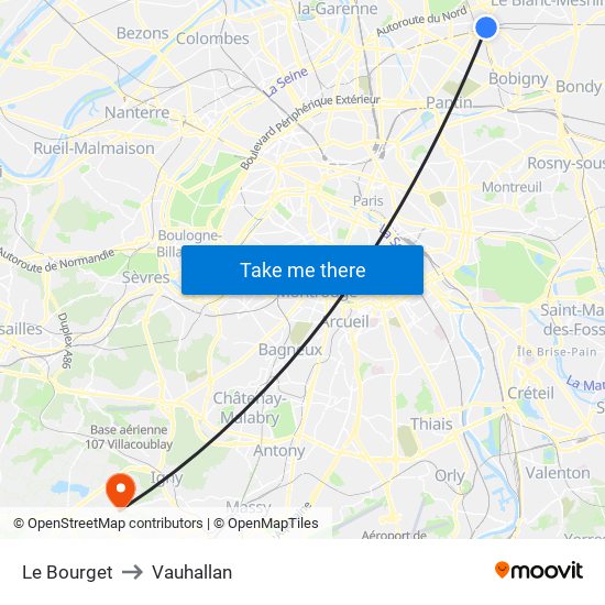 Le Bourget to Vauhallan map