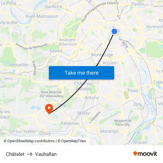 Châtelet to Vauhallan map