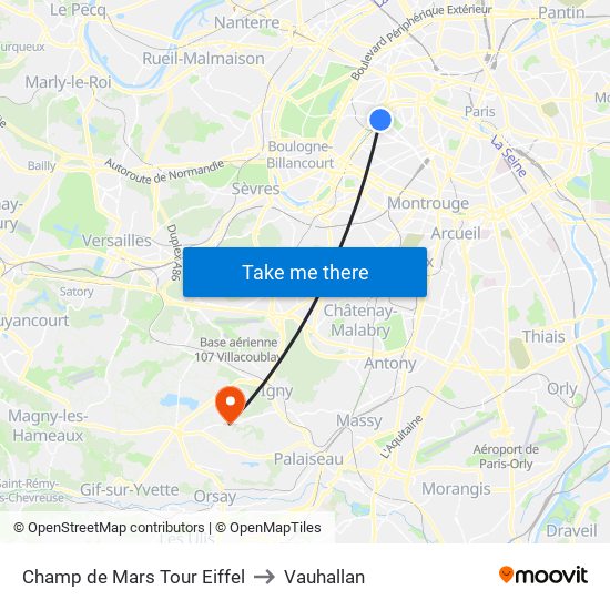 Champ de Mars Tour Eiffel to Vauhallan map