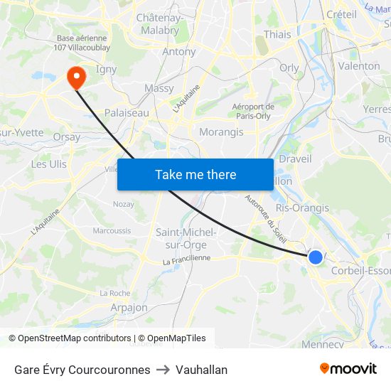 Gare Évry Courcouronnes to Vauhallan map