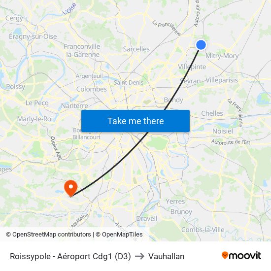 Roissypole - Aéroport Cdg1 (D3) to Vauhallan map