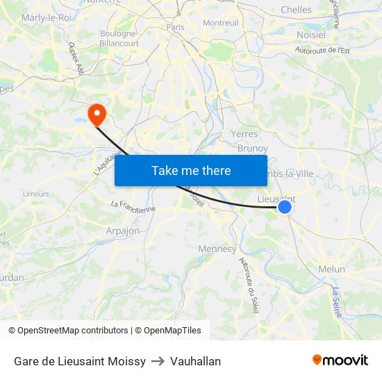 Gare de Lieusaint Moissy to Vauhallan map