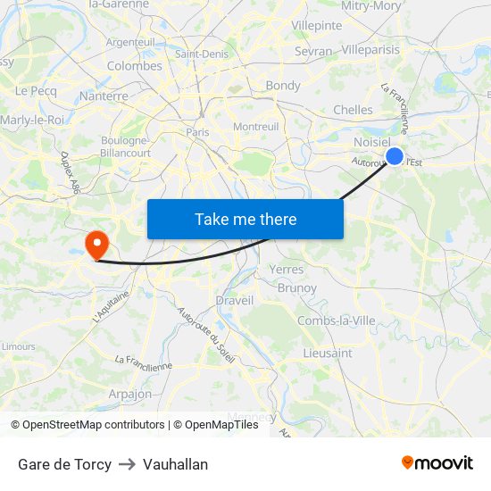 Gare de Torcy to Vauhallan map