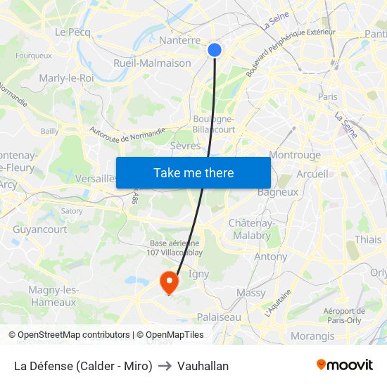 La Défense (Calder - Miro) to Vauhallan map
