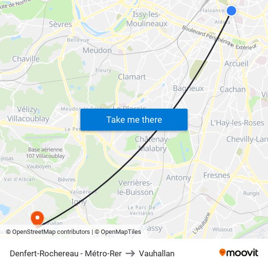 Denfert-Rochereau - Métro-Rer to Vauhallan map