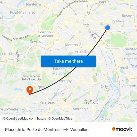 Place de la Porte de Montreuil to Vauhallan map