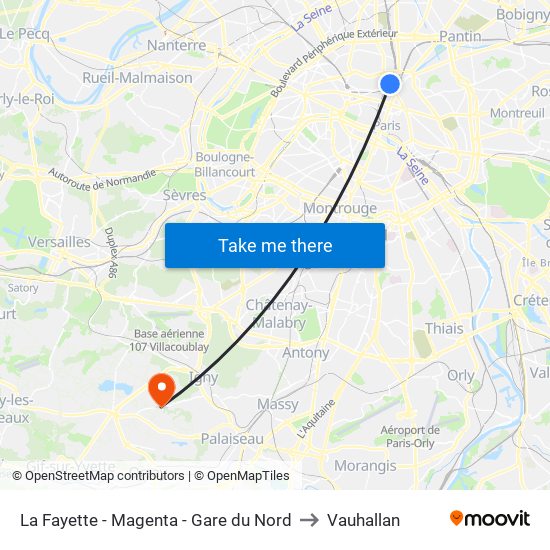 La Fayette - Magenta - Gare du Nord to Vauhallan map