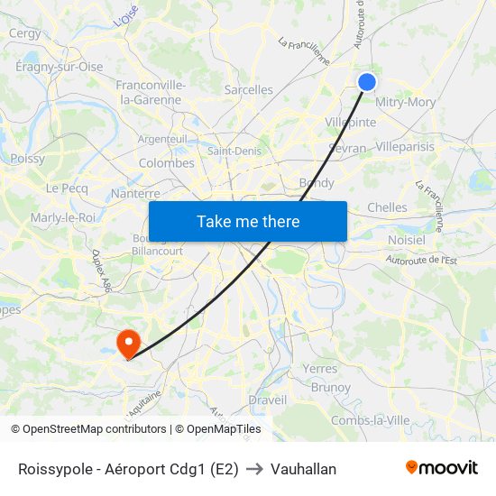 Roissypole - Aéroport Cdg1 (E2) to Vauhallan map