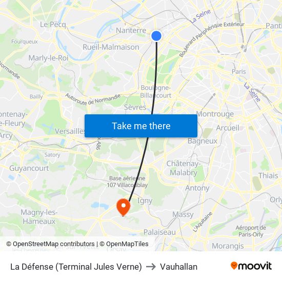 La Défense (Terminal Jules Verne) to Vauhallan map