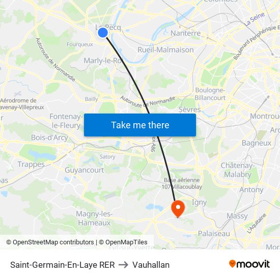 Saint-Germain-En-Laye RER to Vauhallan map