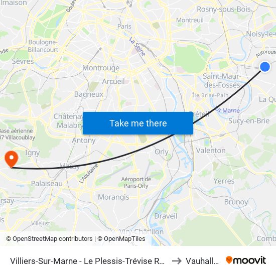 Villiers-Sur-Marne - Le Plessis-Trévise RER to Vauhallan map