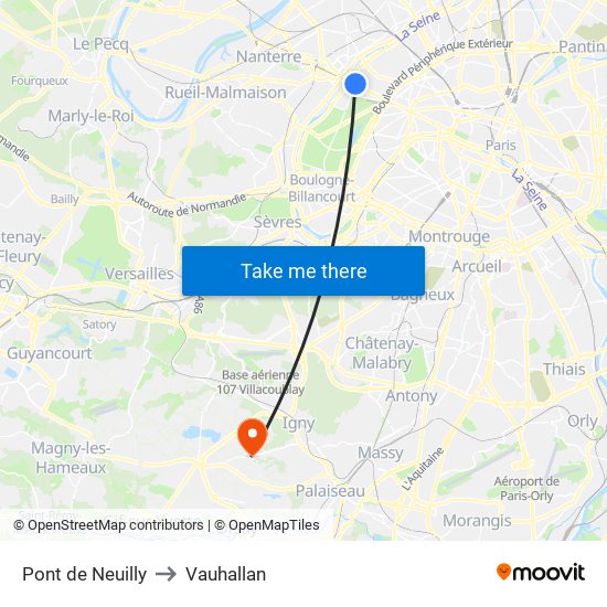 Pont de Neuilly to Vauhallan map