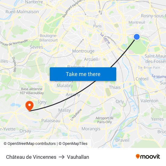 Château de Vincennes to Vauhallan map