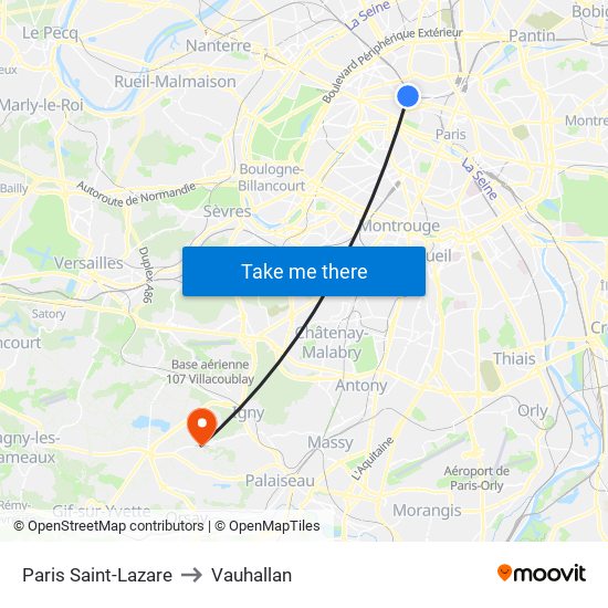Paris Saint-Lazare to Vauhallan map