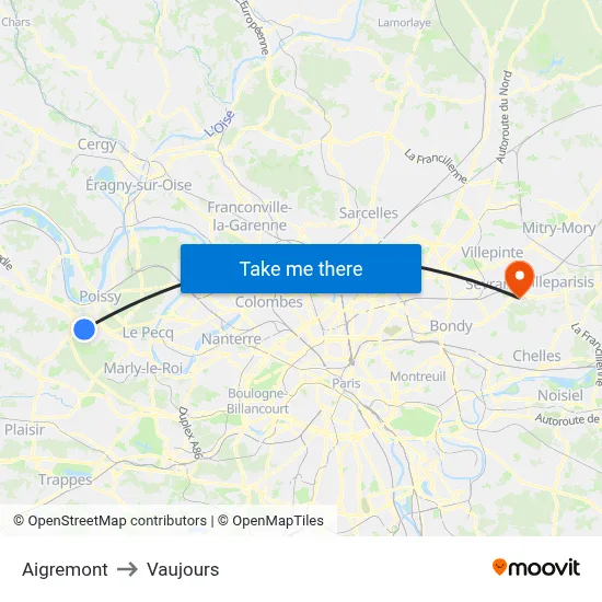 Aigremont to Vaujours map