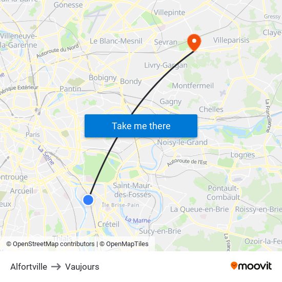 Alfortville to Vaujours map