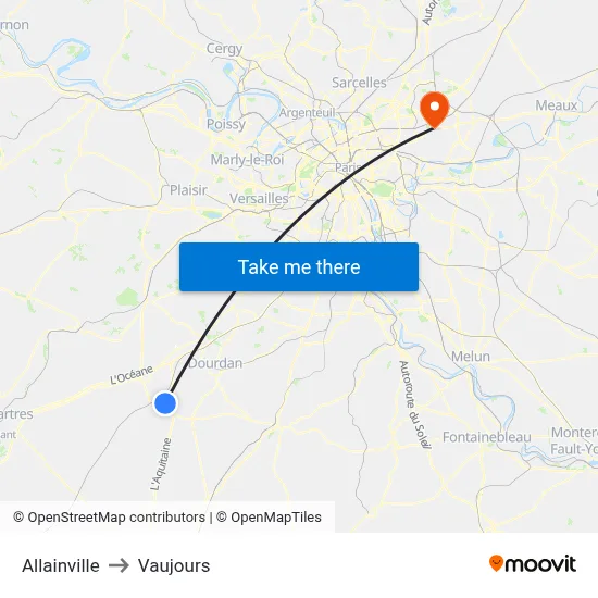 Allainville to Vaujours map