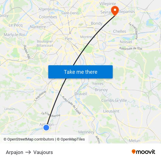 Arpajon to Vaujours map