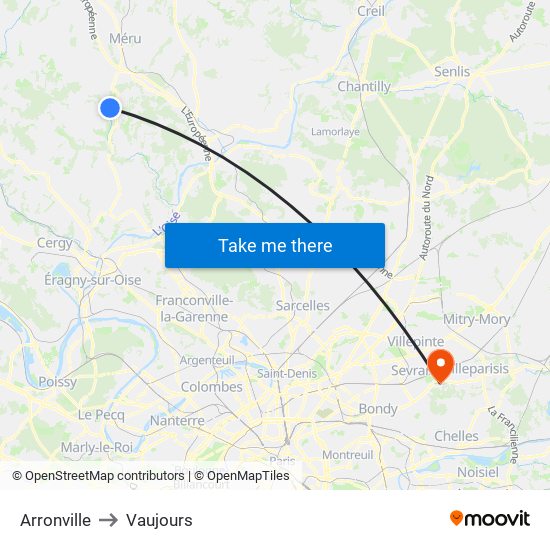 Arronville to Vaujours map