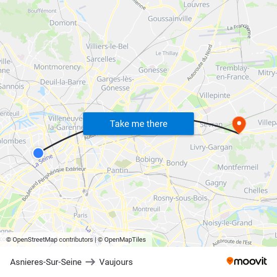 Asnieres-Sur-Seine to Vaujours map