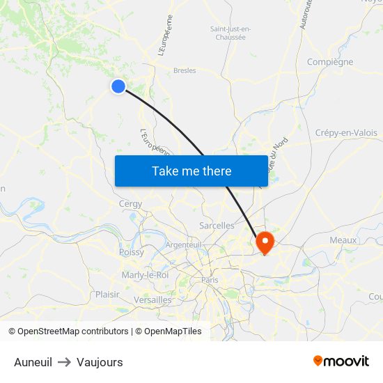 Auneuil to Vaujours map