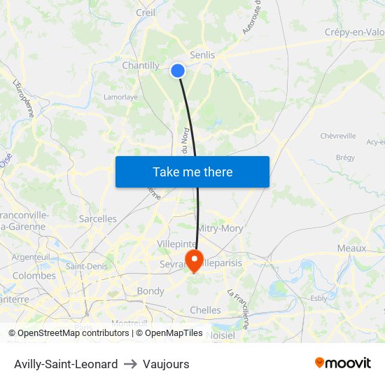 Avilly-Saint-Leonard to Vaujours map