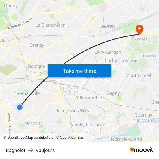 Bagnolet to Vaujours map