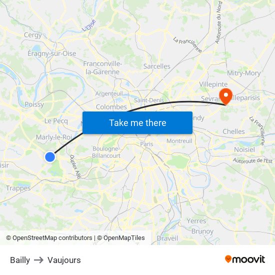 Bailly to Vaujours map
