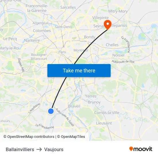 Ballainvilliers to Vaujours map