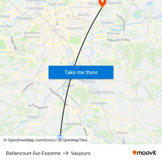 Ballancourt-Sur-Essonne to Vaujours map
