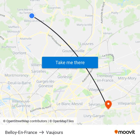 Belloy-En-France to Vaujours map